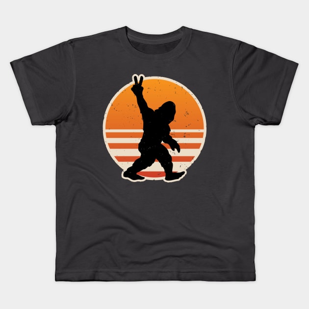 Retro Bigfoot Peace Sign Kids T-Shirt by hobrath